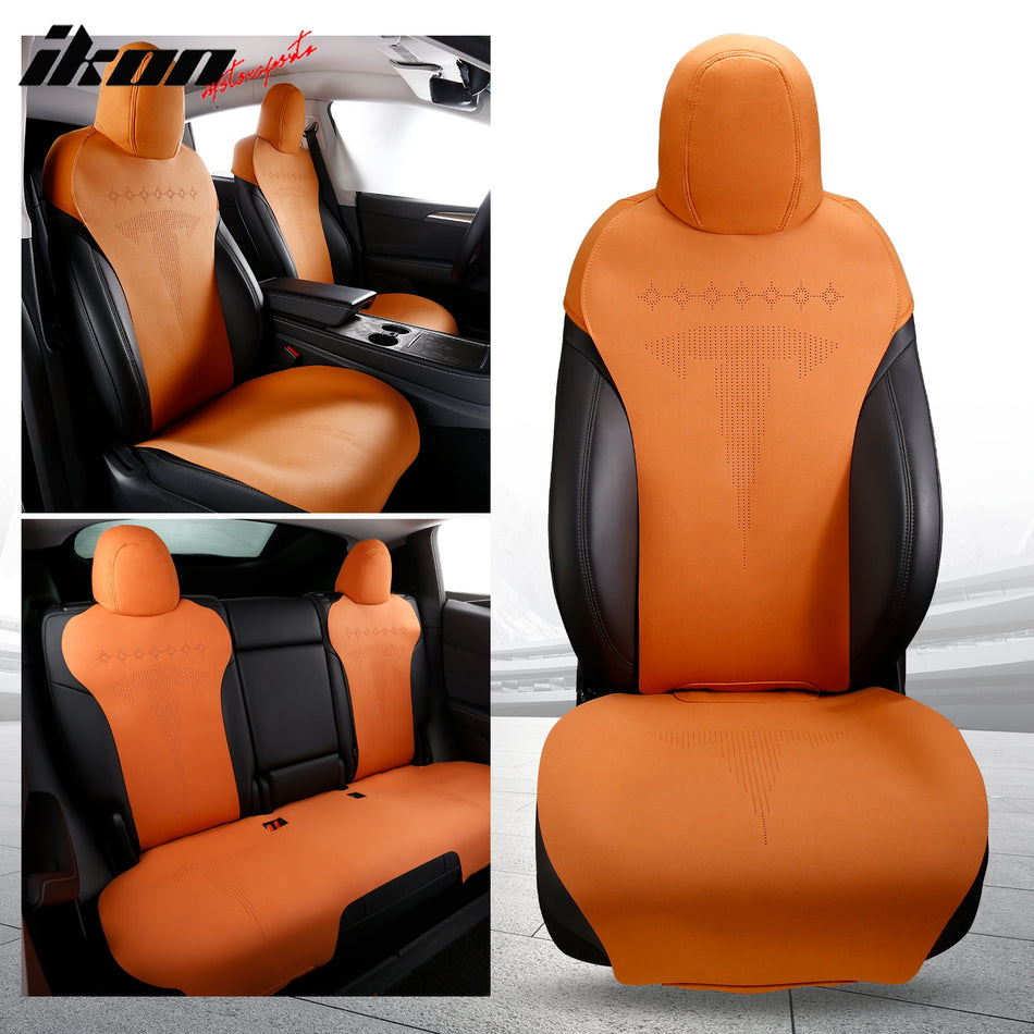 IKON MOTORSPORTS Seat Cover Cushions Compatible with 2020-2023 Tesla Model Y, Suede Leather (Front + Second Row, V2 Style)