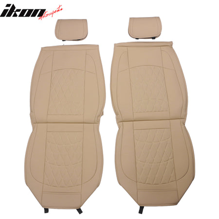 Fits 08-23 Toyota Tundra Beige Full Set Seat Covers Front Rear Row PU Leather
