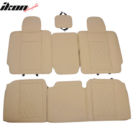 Fits 08-23 Toyota Tundra Beige Full Set Seat Covers Front Rear Row PU Leather