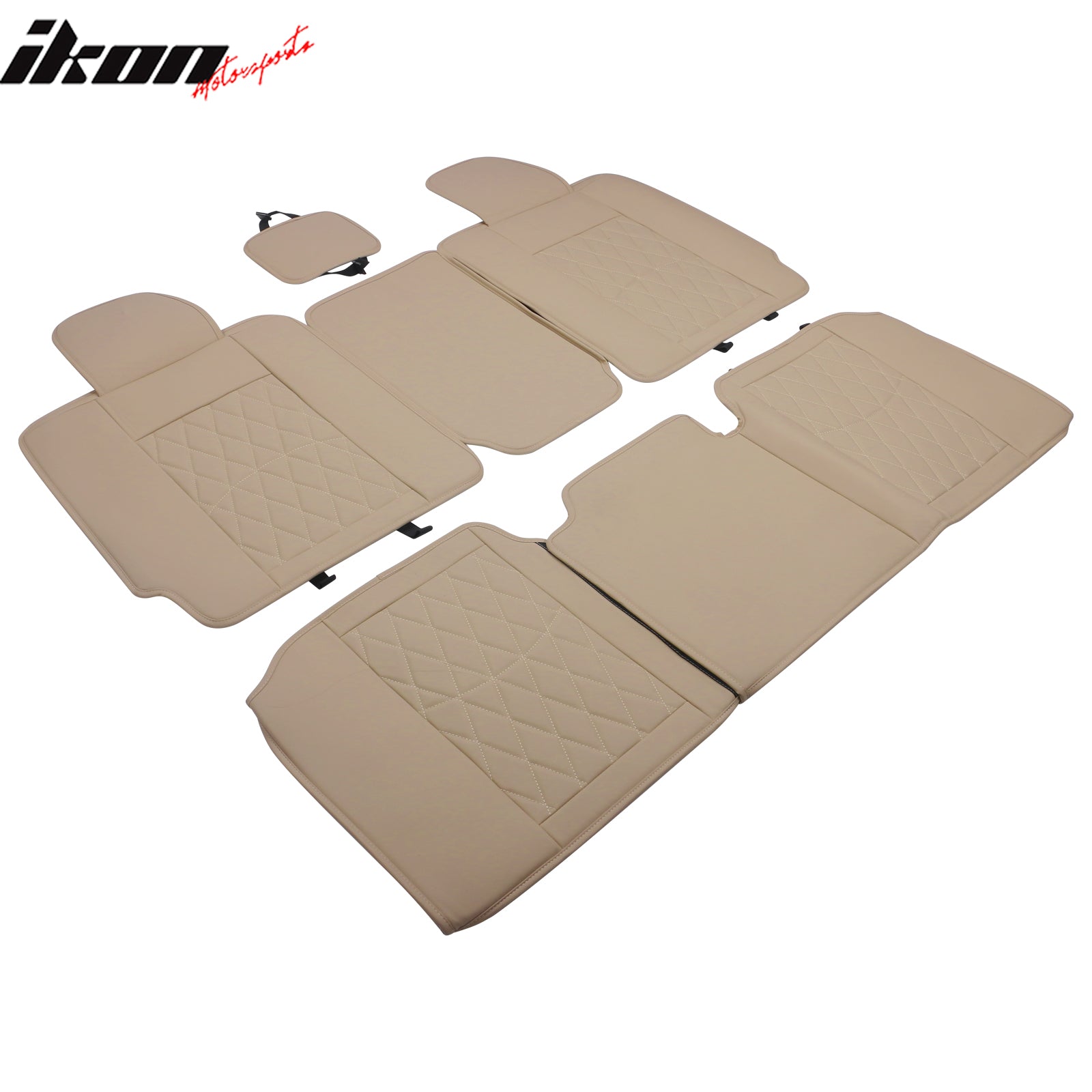 Fits 08-23 Toyota Tundra Beige Full Set Seat Covers Front Rear Row PU Leather
