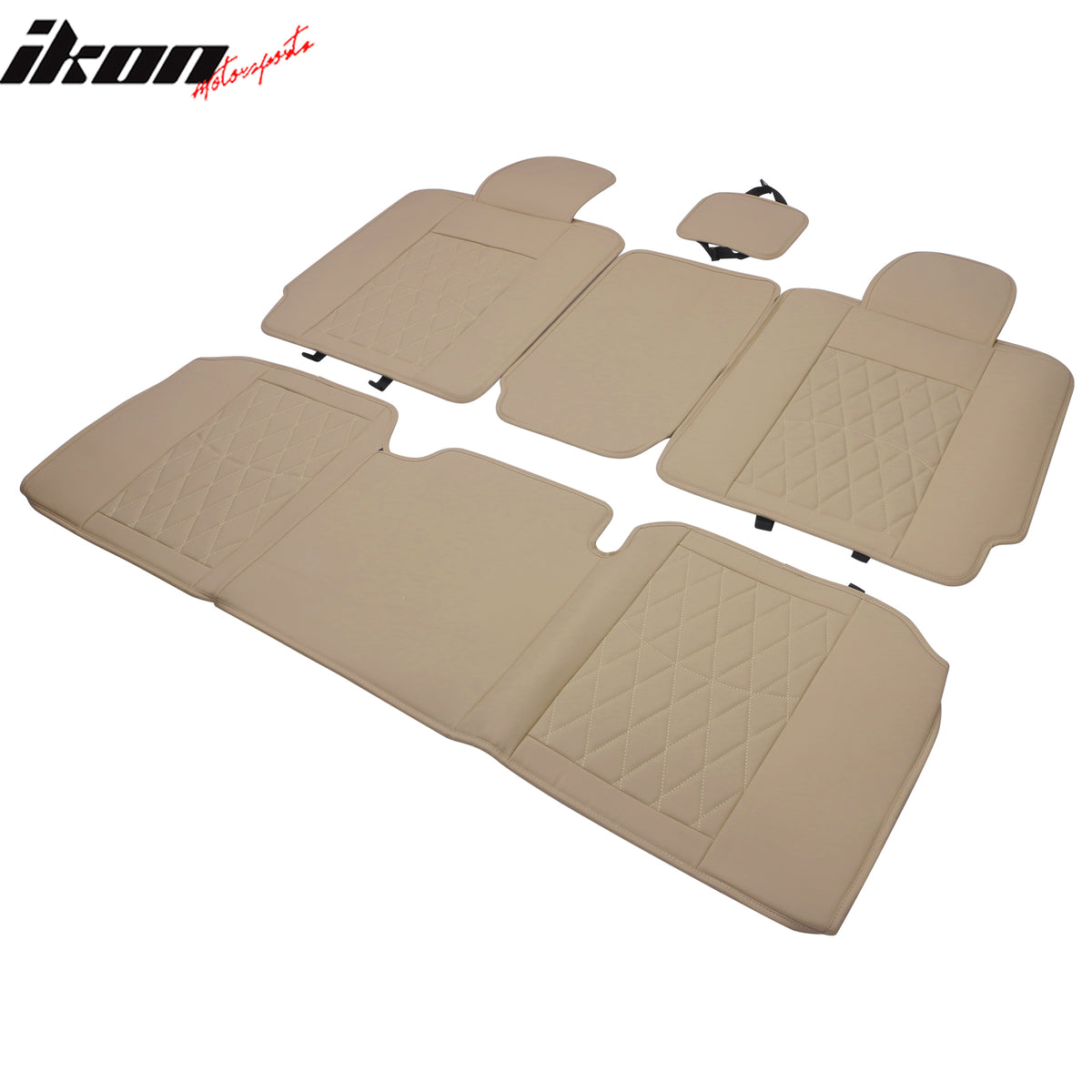 Fits 08-23 Toyota Tundra Beige Full Set Seat Covers Front Rear Row PU Leather