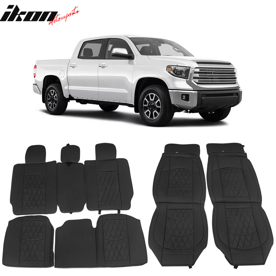 IKON MOTORSPORTS, Full Set Car Seat Covers Compatible with 2008-2023 Toyota Tundra Double & CrewMax Cab Pickup, PU Leather Driver Seat Cover Cushion Protectors