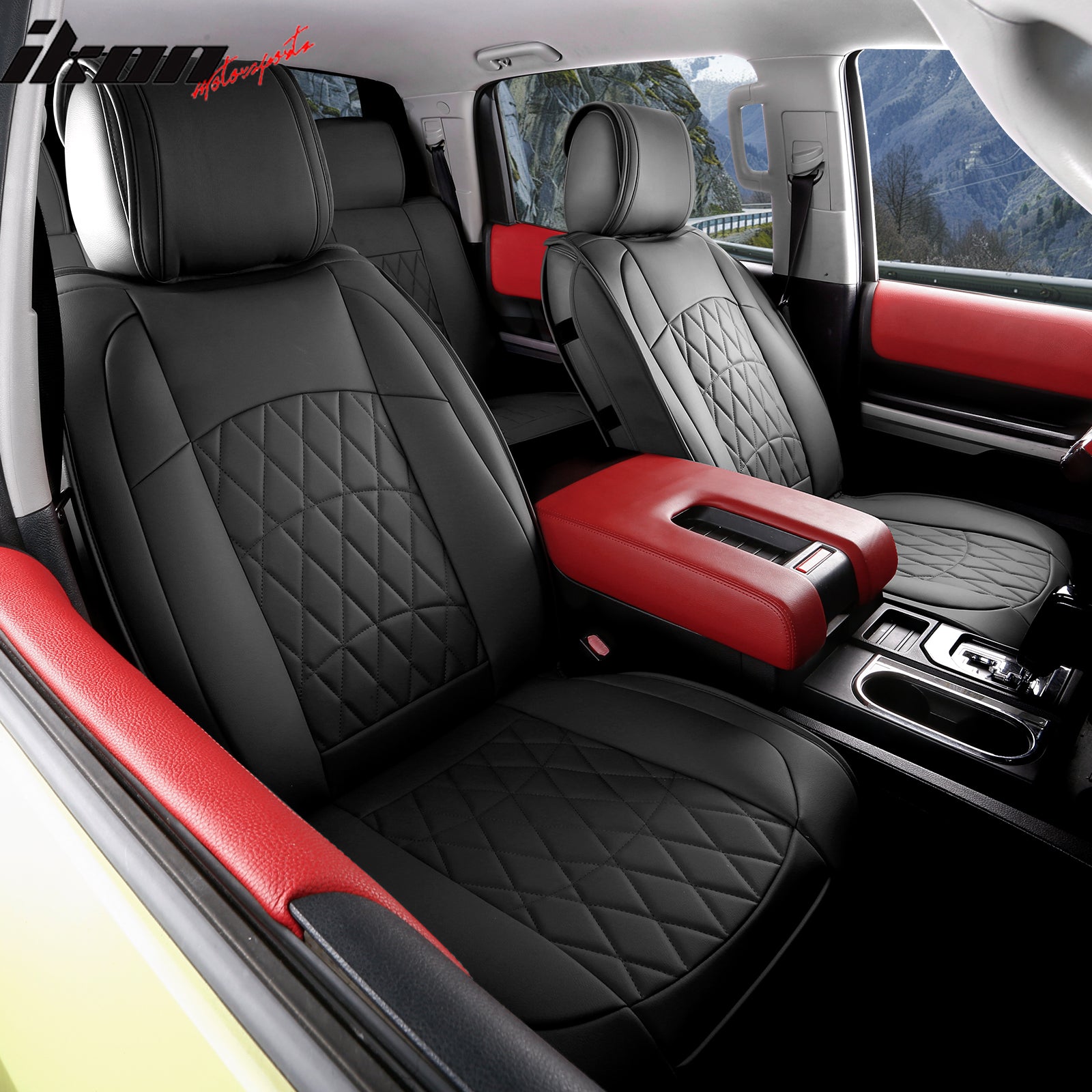 Fits 08-23 Toyota Tundra Black Full Set Seat Covers Front Back Row PU Leather