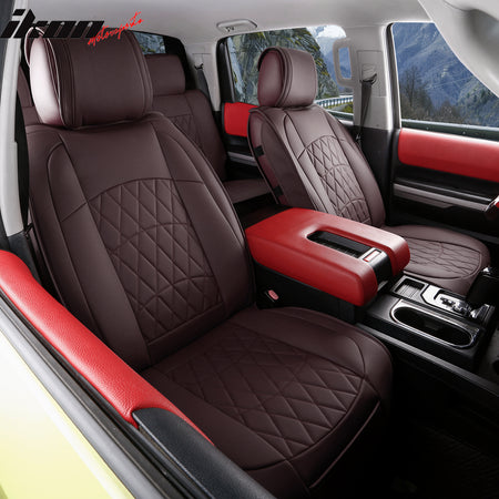 Fits 08-23 Toyota Tundra Brown Full Set Seat Covers Front Rear Row PU Leather
