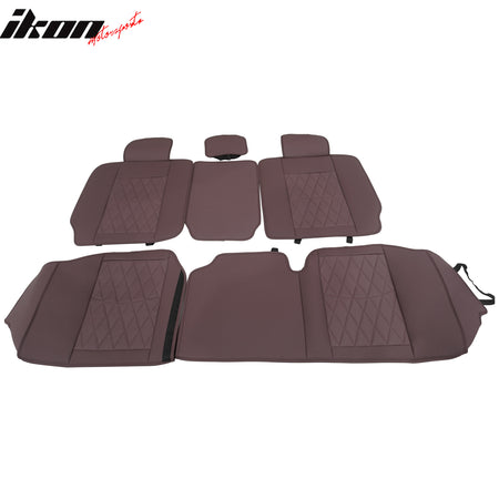 Fits 08-23 Toyota Tundra Brown Full Set Seat Covers Front Rear Row PU Leather