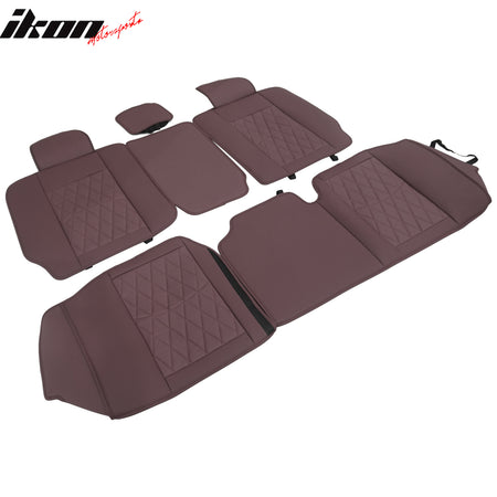 Fits 08-23 Toyota Tundra Brown Full Set Seat Covers Front Rear Row PU Leather