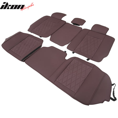 Fits 08-23 Toyota Tundra Brown Full Set Seat Covers Front Rear Row PU Leather