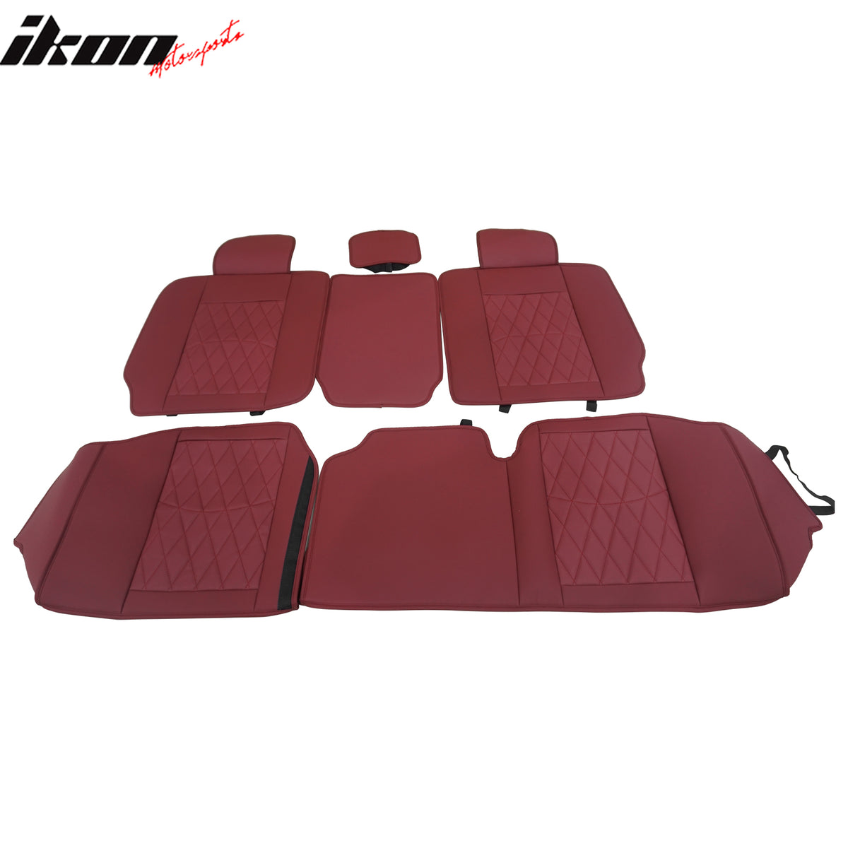 Fits 08-23 Toyota Tundra Red Full Set Car Seat Covers Front Back Row PU Leather