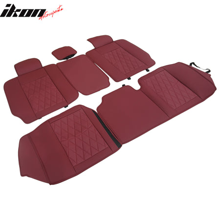 Fits 08-23 Toyota Tundra Red Full Set Car Seat Covers Front Back Row PU Leather