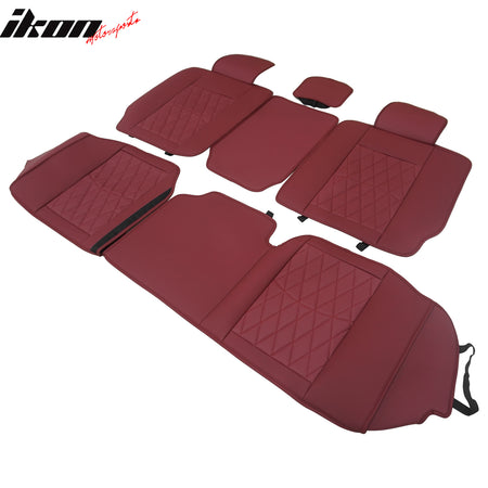 Fits 08-23 Toyota Tundra Red Full Set Car Seat Covers Front Back Row PU Leather