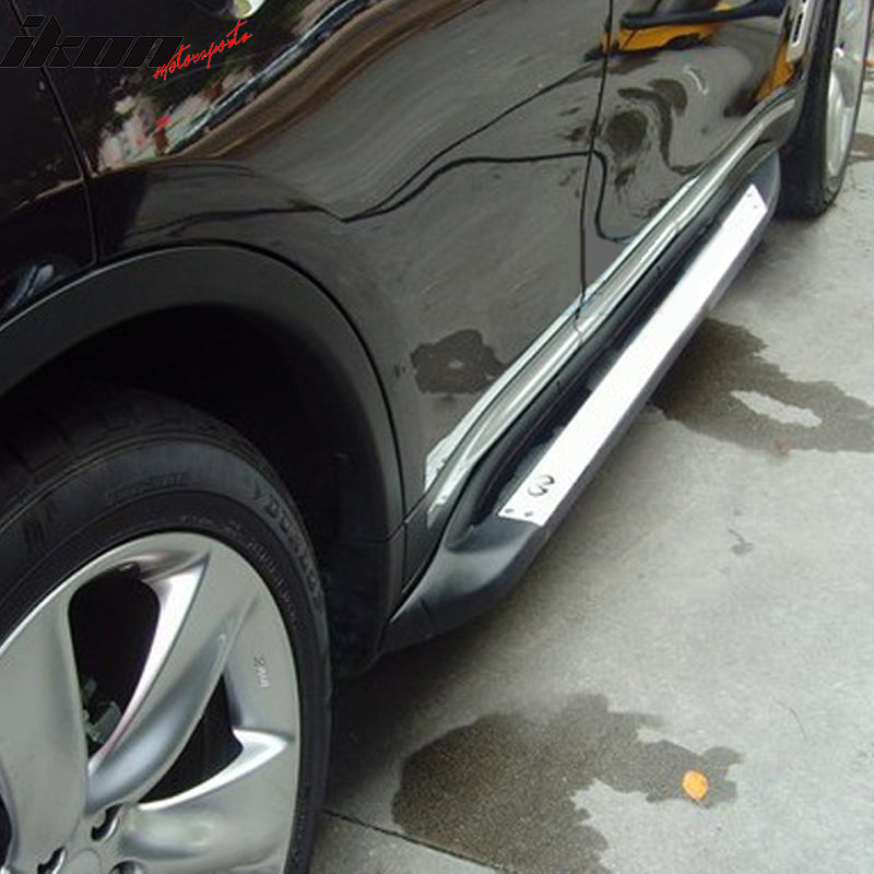 Running Boards Compatible With 2009-2013 Infiniti FX35 FX37 FX50, Factory Style Black & Silver Aluminum Side Step Bars by IKON MOTORSPORTS, 2010 2011 2012