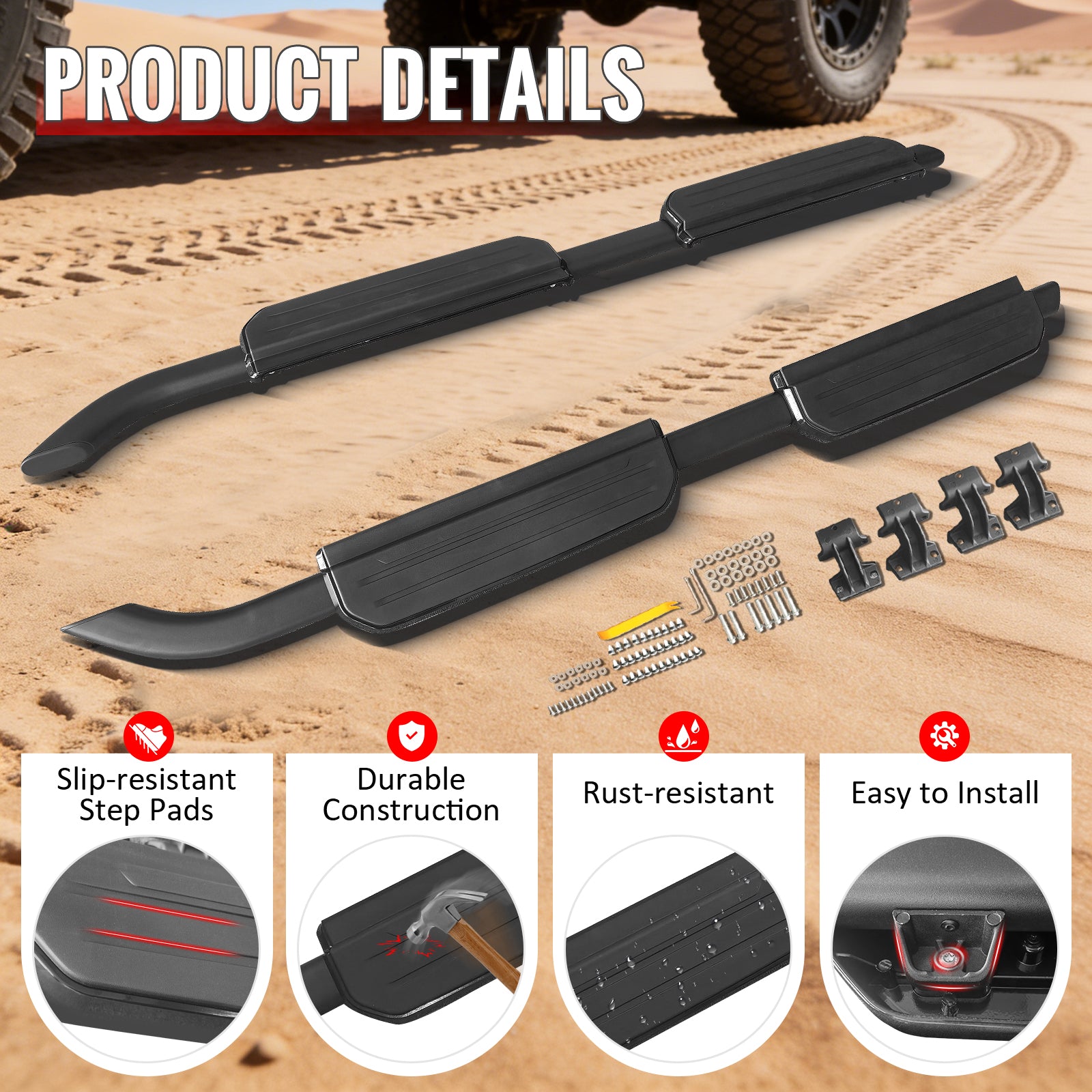 Fits 20-26 Land Rover Defender 110 130 OE Style Running Boards Black Aluminum