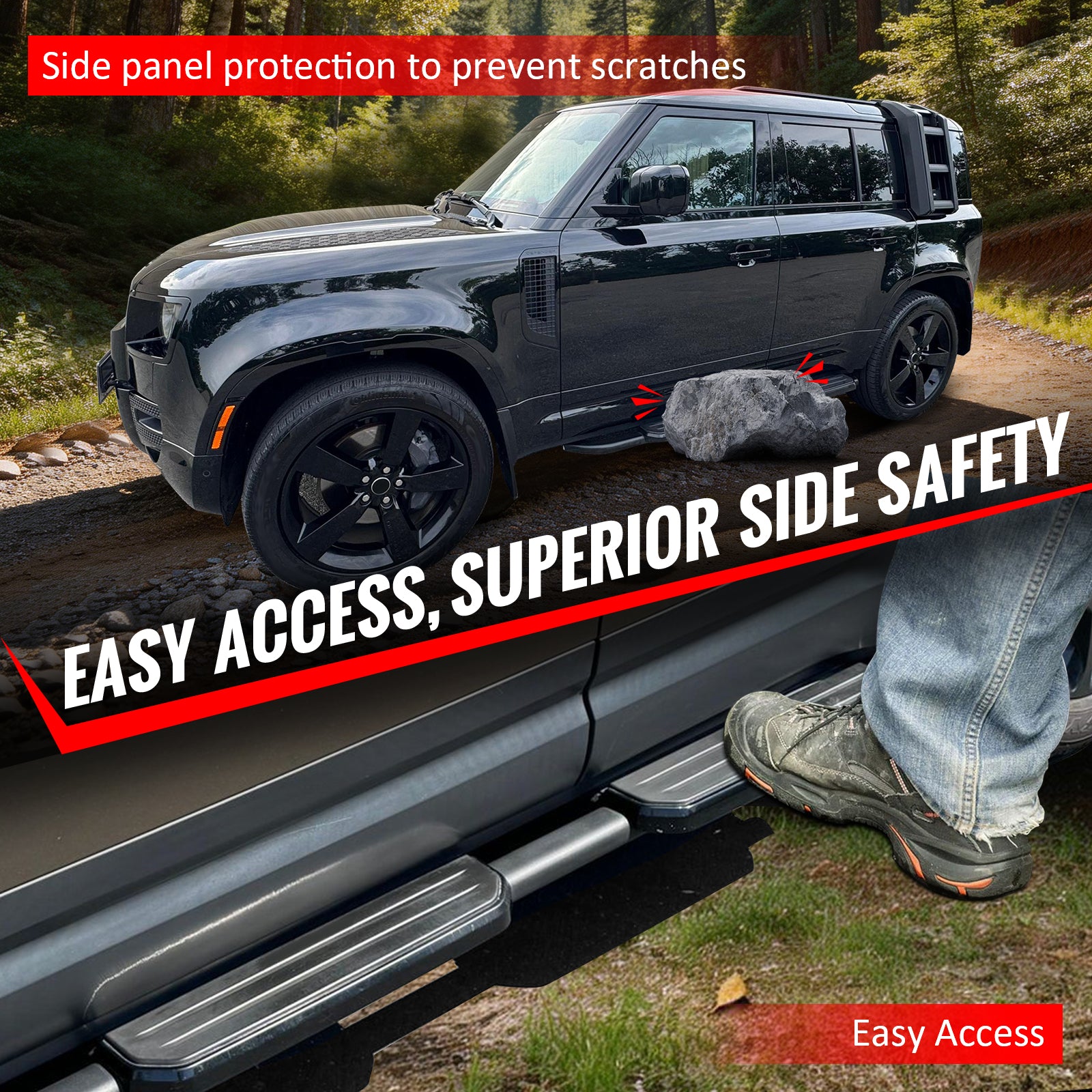 Fits 20-26 Land Rover Defender 110 130 OE Style Running Boards Black Aluminum