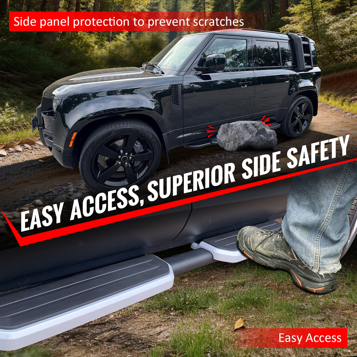 Fits 20-26 Land Rover Defender 110 130 OE Style Running Boards Silver Aluminum