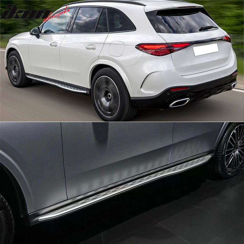 IKON MOTORSPORTS, Running Boards Compatible With 2023-2024 Mercedes-Benz X254 GLC300, Unpainted Black Aluminum Plastic OE Style Running Boards Side Drop Steps Nerf Bars Rail Bars 4PCS