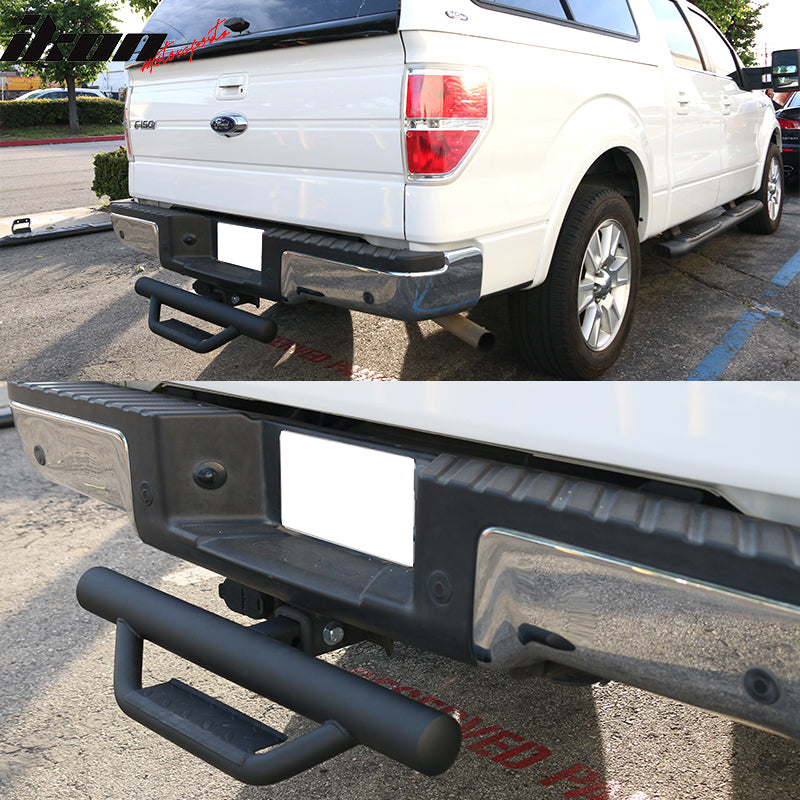 Rear Hitch Mount Step Utility Multi Purpose Truck Bed Universal Cabs V1 Style Black Texture Bumper Guard by IKON MOTORSPORTS