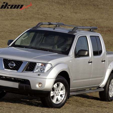 Roof Rack Cross Bars Compatible With 2005-2022 NISSAN FRONTIER 4DOOR, Factory Style Aluminum Black Roof Top Bar Luggage Carrier by IKON MOTORSPORTS, 2006 2007 2008 2009 2010 2011 2012 2013 2014 2015