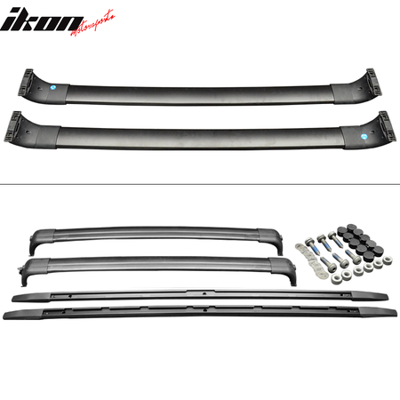 Roof Rack Cross Bars Compatible With 2006-2013 Land Rover Range Rover Sport HSE & Supercharged, Factory Style Aluminum Black Aluminum Roof Top Bar Luggage Carrier by IKON MOTORSPORTS, 2007 2008 2009 2010 2011 2012