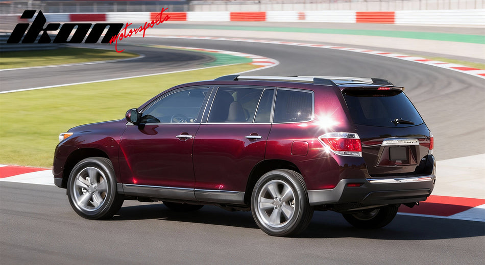 IKON MOTORSPORTS Roof Side Rail, Compatible with 2008-2013 Toyota Highlander, OE Factory Style Aluminum + ABS Black + Silver Cargo Rooftop Luggage Carrier Rails