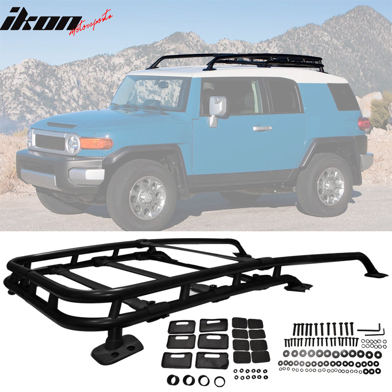Roof Rack Compatible With 2007-2014 Toyota Fj Cruiser, Offroad Type Aluminum Top Cargo Roof Rack Rail Cross Bar Luggage Carrier by IKON MOTORSPORTS, 2008 2009 2010 2011 2012 2013