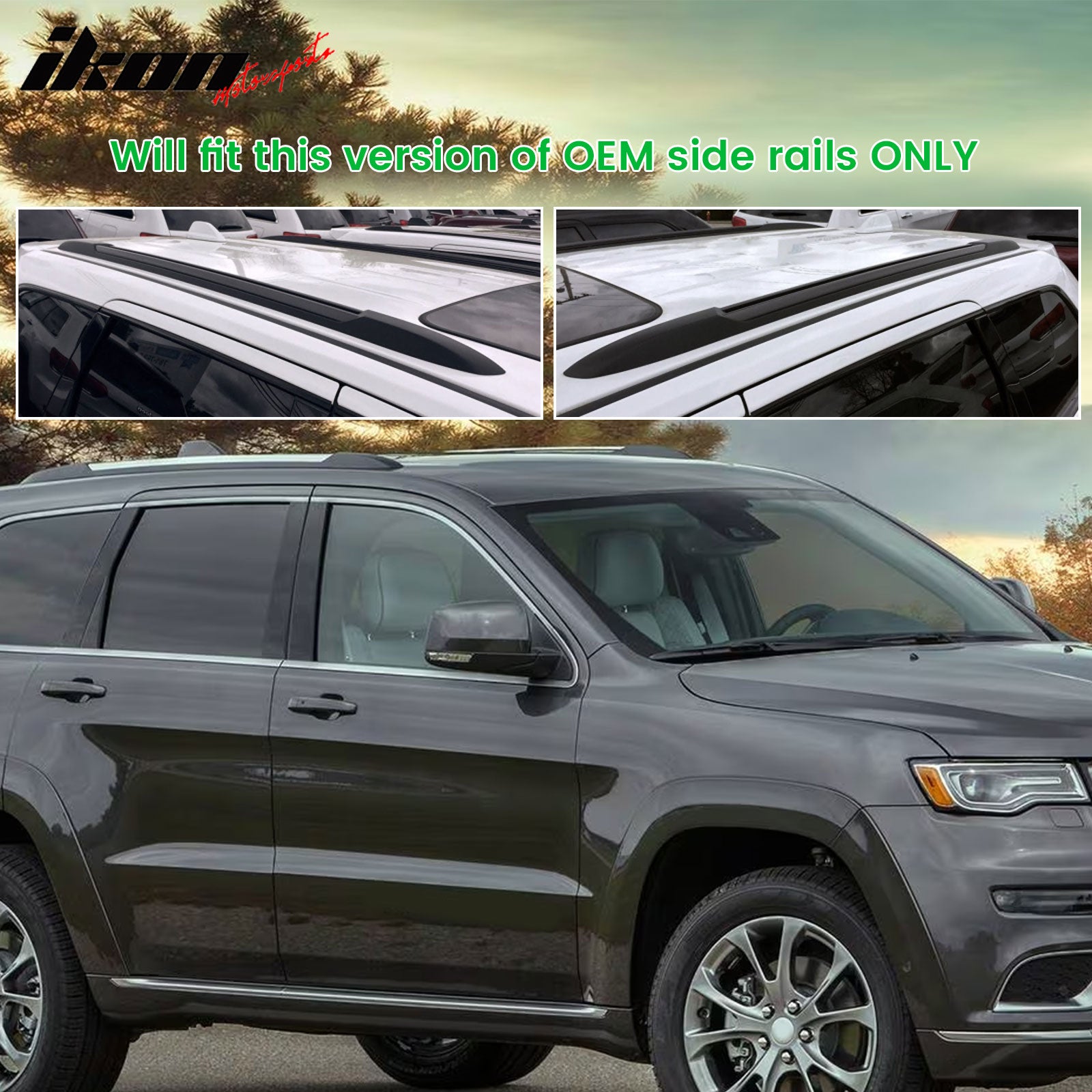 IKON MOTORSPORTS Roof Rack Compatible With 2014 2023 Jeep Cherokee Will Not Fit Grand Cherokee Black Top Roof Rack Cross Bar Cargo Luggage Carrier Aluminum 2PCS Ikon Motorsports