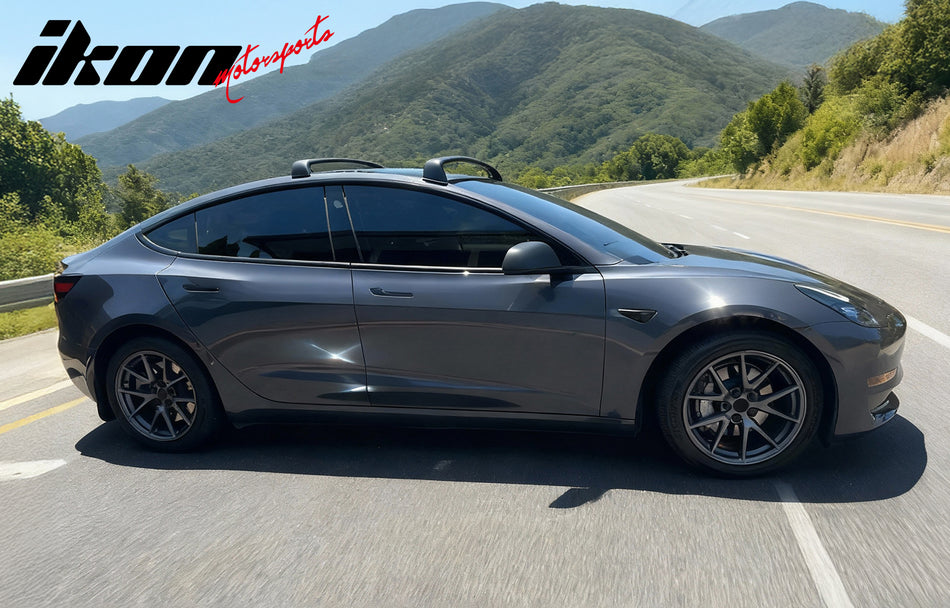 IKON MOTORSPORTS Roof Rack Cross Bars, Compatible with 2017-2023 Tesla Model 3, OE Style Aluminum ABS Black Cargo Rooftop Luggage Crossbars Carrier