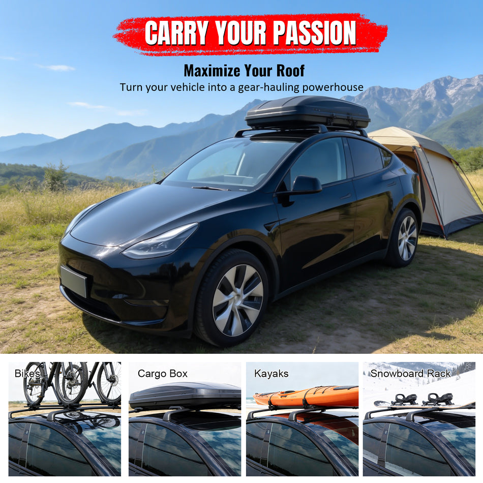 IKON MOTORSPORTS, Roof Rack Compatible With 2020-2025 Tesla Model Y All Models 4-Door, Black Top Roof Rack Cross Bar Cargo Carrier Aluminum Pair 2PCS, 2021 2022