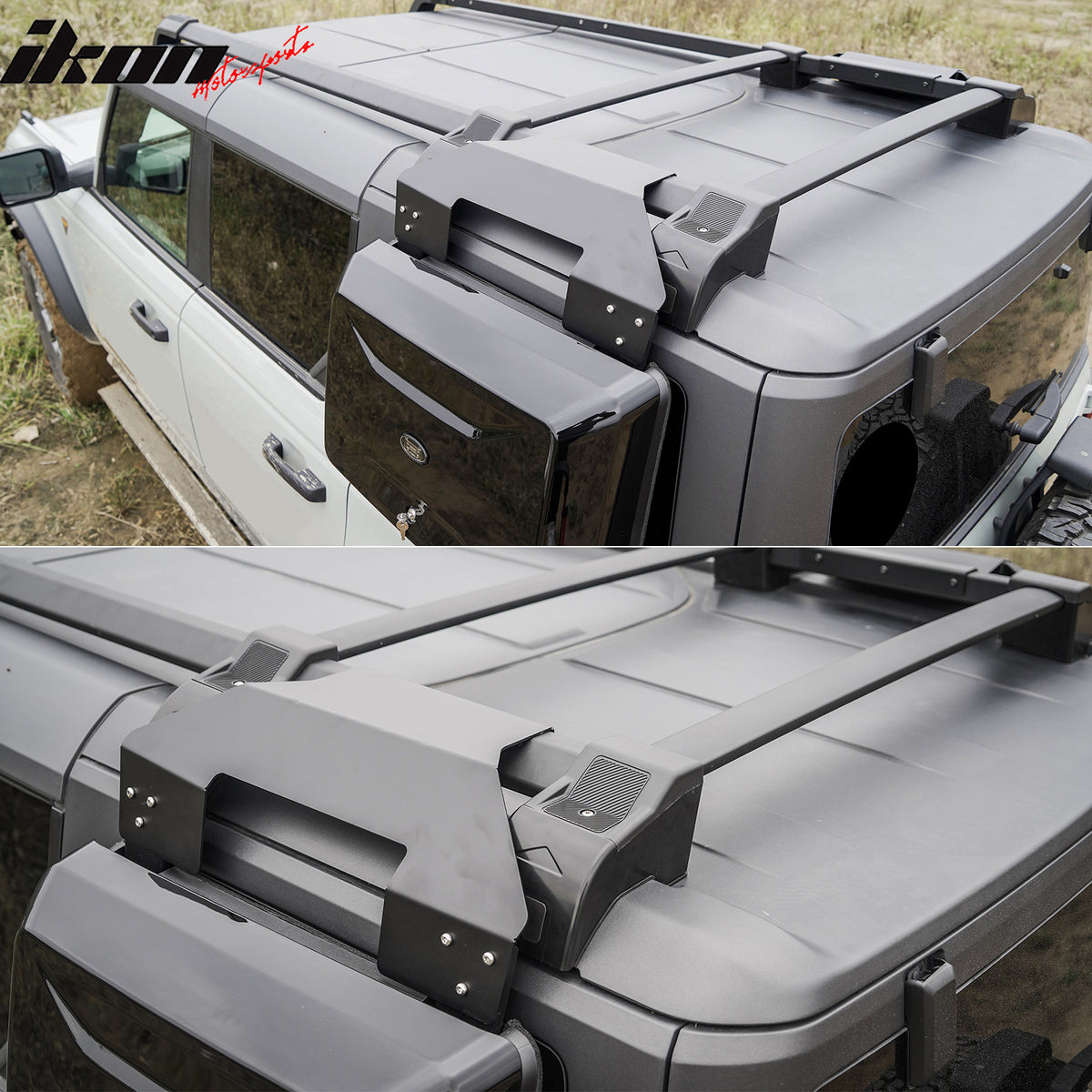 IKON MOTORSPORTS Lockable Side Storage Box, Compatible with 2021-2026 Ford Bronco Hardtop, Black ABS Plastic Truck Toolbox Cargo Rack Carrier Box, Exterior Accessories