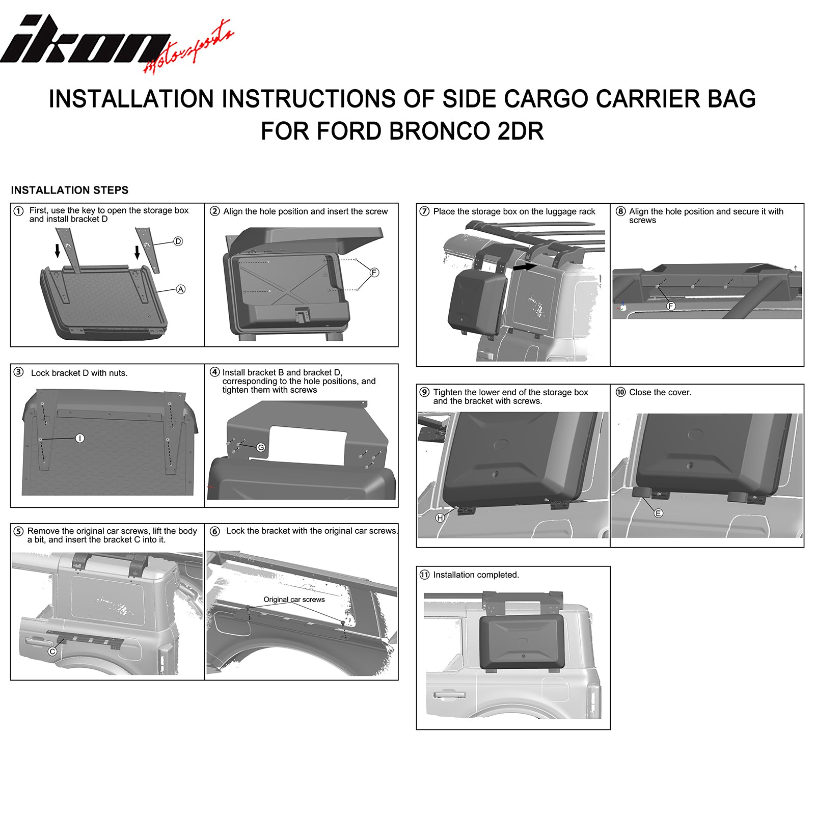 For 21-26 Ford Bronco Hardtop Exterior Side Mounted Gear Box W/ Lock Black ABS