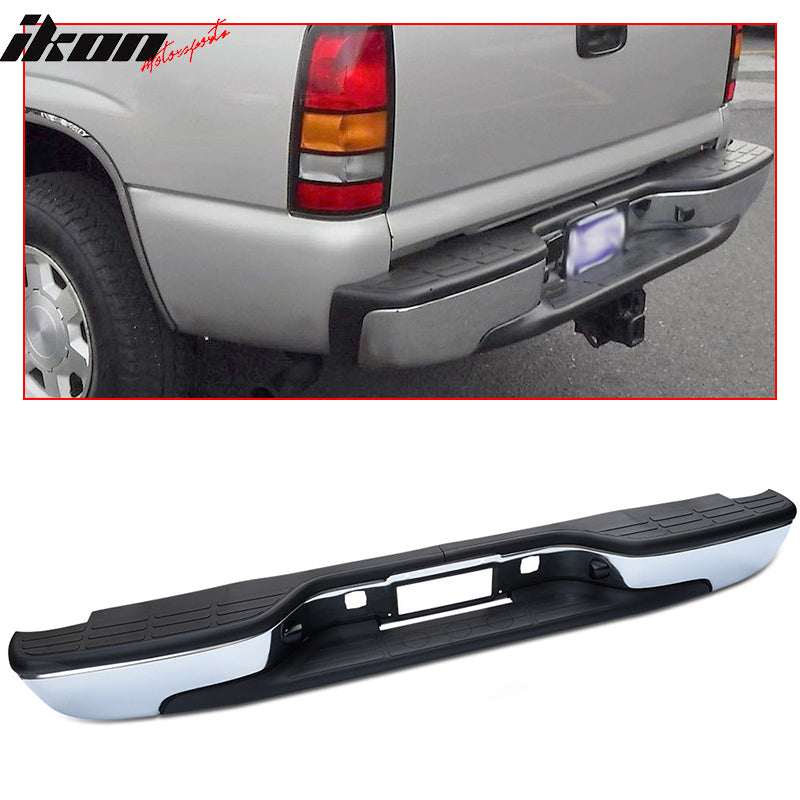 Fits 99-06 Silverado Sierra Fleetside/Styleside Rear Step Bumper SS Chrome/Black