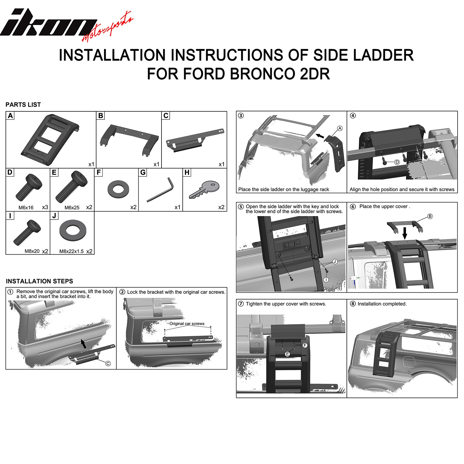 For 21-26 Bronco Passenger Side Roof Access Ladder Step Climbing Ladder Aluminum