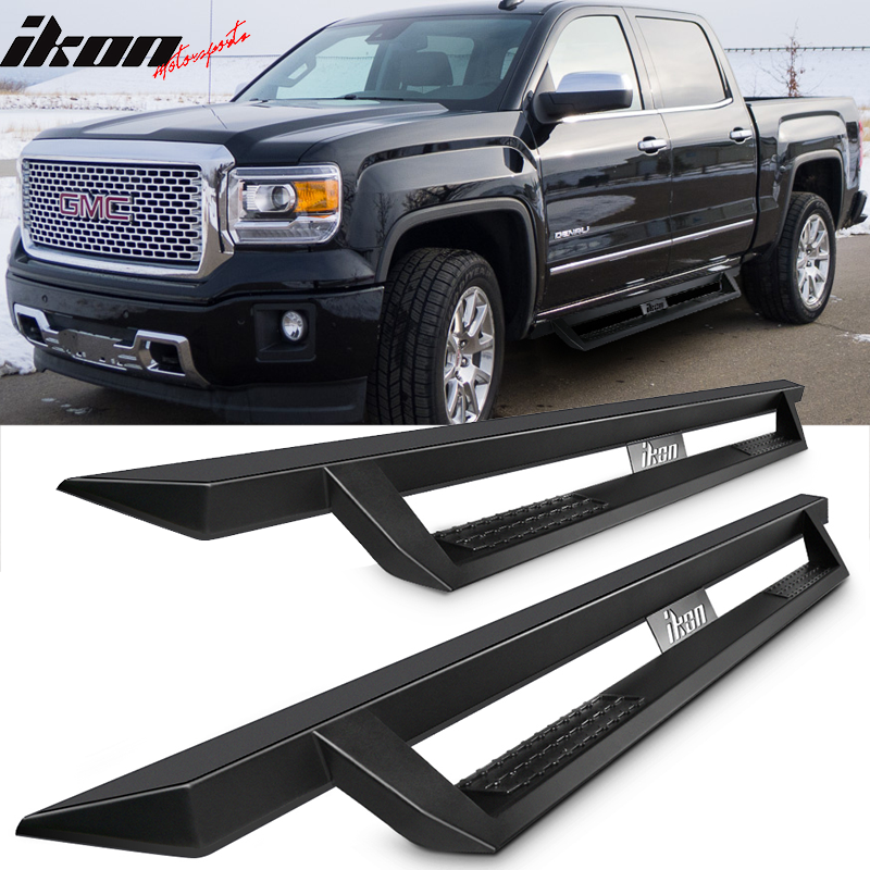 2007-2019 Chevy Silverado GMC Sierra IKON V1 Black Running Board Steel