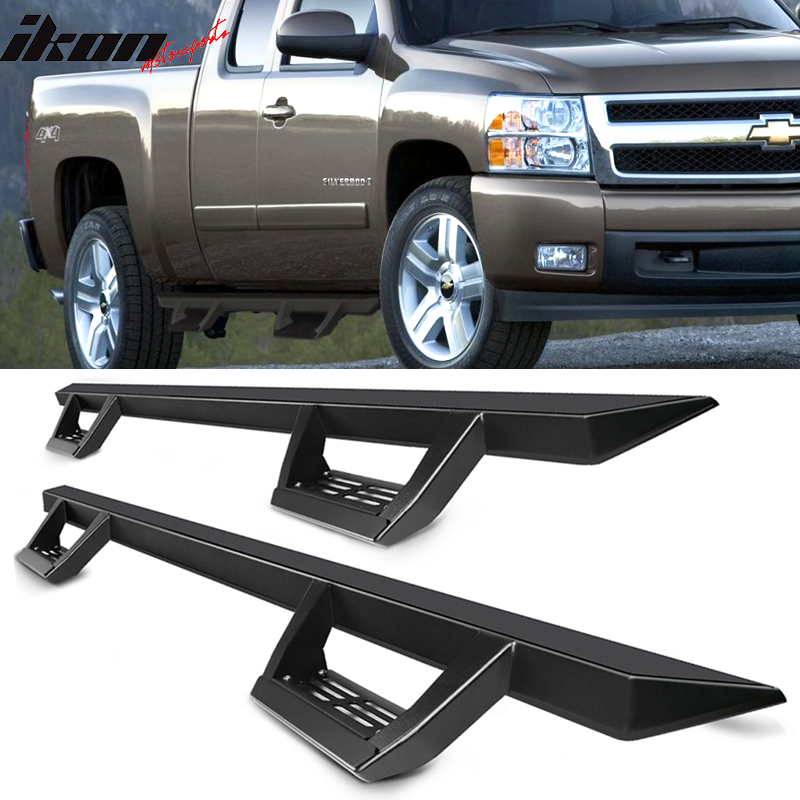 2007-2018 Chevy Silverado GMC Sierra IKON V2 Black Running Board Steel