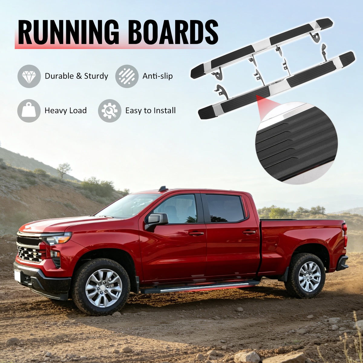 Fit 2019-2026 Chevrolet Silverado GMC Sierra 1500 Crew Cab Running Board