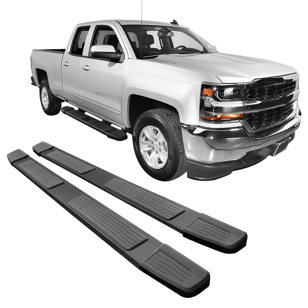IKON MOTORSPORTS, Side Step Nerf Bar Compatible With 2019-2021 Chevrolet Silverado GMC Sierra 1500 Extended Cab, Factory S6 Style Black Running Board 2PC Set