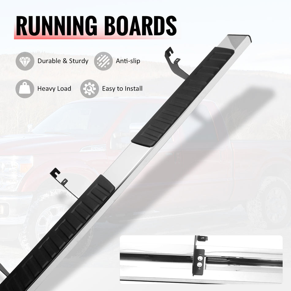 IKON MOTORSPORTS 6" Running Boards, Compatible with 2015-2026 Chevrolet Colorado & GMC Canyon Crew Cab, OE Style ABS Pad Stainless Steel Black Silver Side Step Rail Nerf Bars