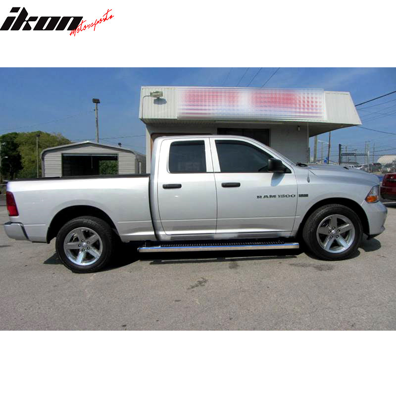 Running Boards Compatible With 2009-2023 Dodge Ram Quad Cab, Ram Factory Style Chrome with Black Stainless Steel 78inch Side Step Bars Nerf Bars by IKON MOTORSPORTS, 2010 2011 2012 2013 2014 2015