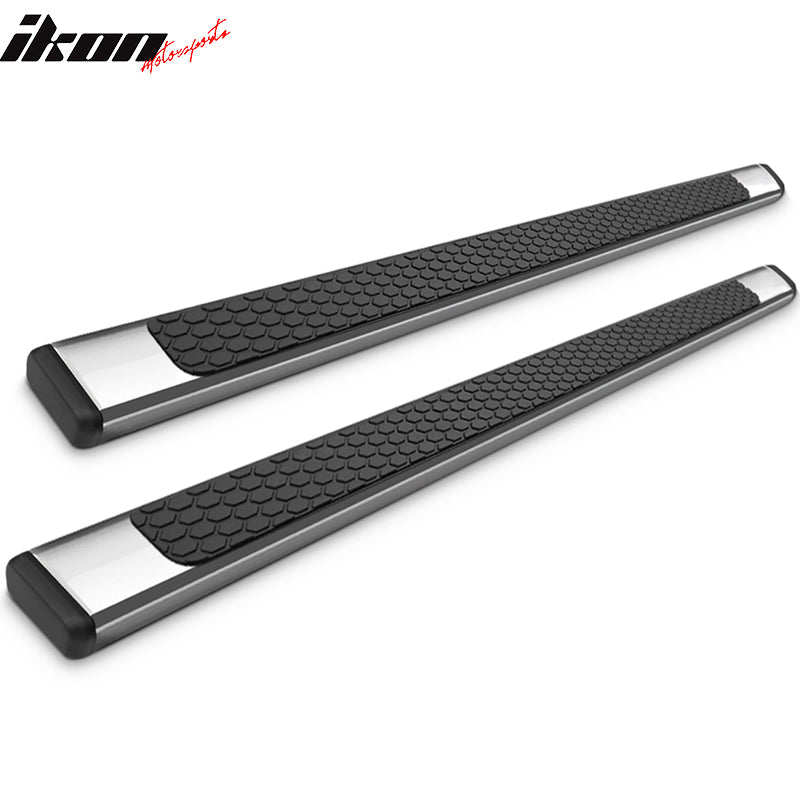 Running Boards Compatible With 1999-2013 Chevy Silverado Double Cab, Ram Factory Style Chrome with Black Stainless Steel 78inch Side Step Bars Nerf Bars by IKON MOTORSPORTS, 2000 2001 2002 2003 2004
