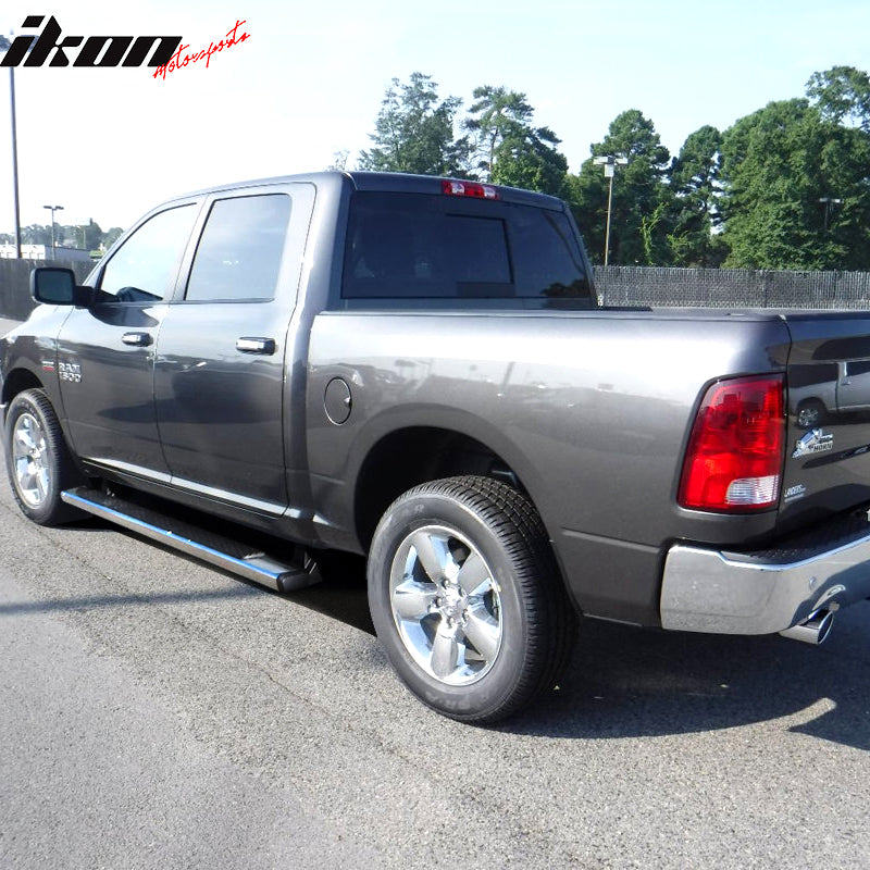 Running Boards Compatible With 2009-2023 Dodge Ram Crew Cab, Ram Factory Style Chrome with Black Stainless Steel 82inch Side Step Bars Nerf Bars by IKON MOTORSPORTS, 2010 2011 2012 2013 2014 2015