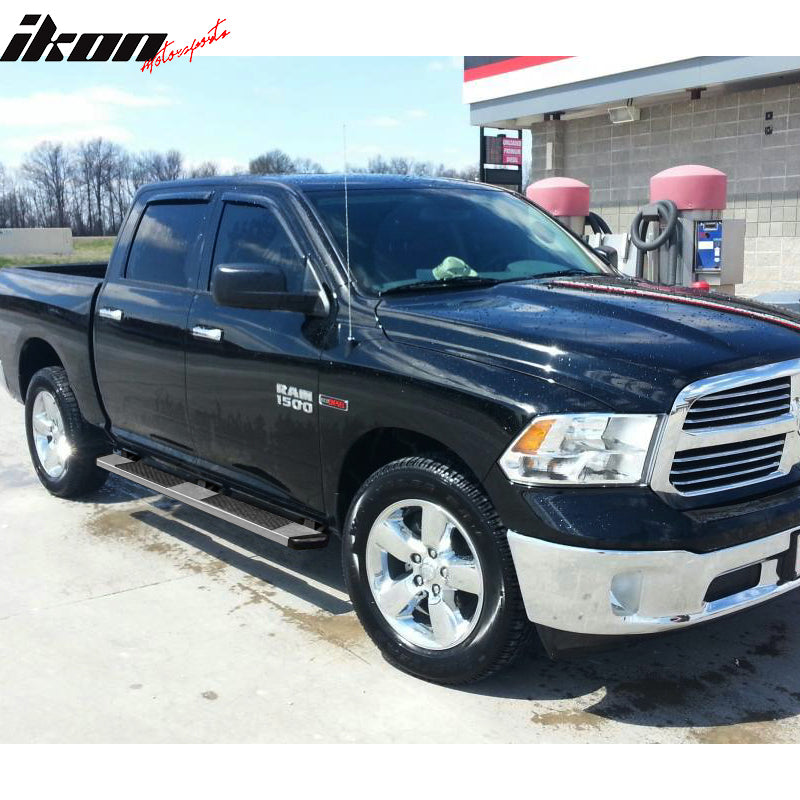 Running Boards Compatible With 2009-2023 Dodge Ram Crew Cab, Ram Luxury Factory Style Chrome with Black Stainless Steel 82inch Side Step Bars Nerf Bars by IKON MOTORSPORTS, 2010 2011 2012 2013 2014