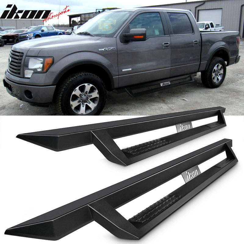 2009-2014 Ford F-150 Crew Cab IKON V1 Black Running Boards Solid Steel