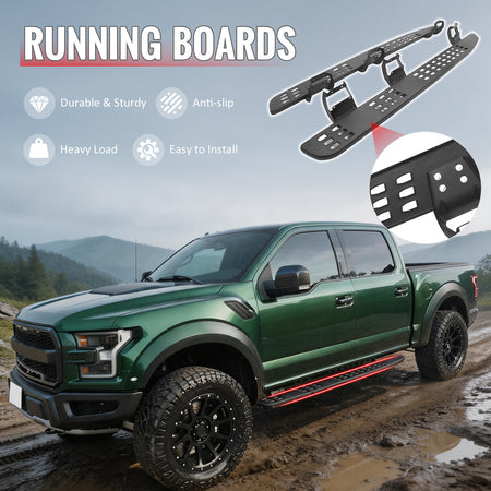 IKON MOTORSPORTS 7.5" Running Boards, Compatible with 2015-2026 Ford F-150 & 2017-2026 F-250 F-350 F-450 Super Duty SuperCrew Cab, Raptor Style Heavy Duty Carbon Steel Black Side Step Rail Nerf Bars