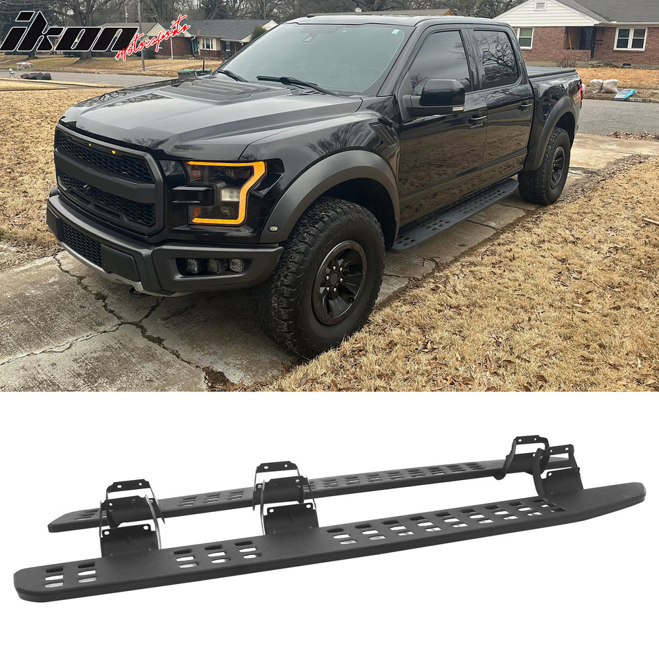 2015-2026 Ford F-150 2017-2026 F-250 F-350 F-450 Super Duty SuperCrew Cab 7.5" Running Boards Side Step Nerf Bars Raptor Style Heavy Duty Carbon Steel