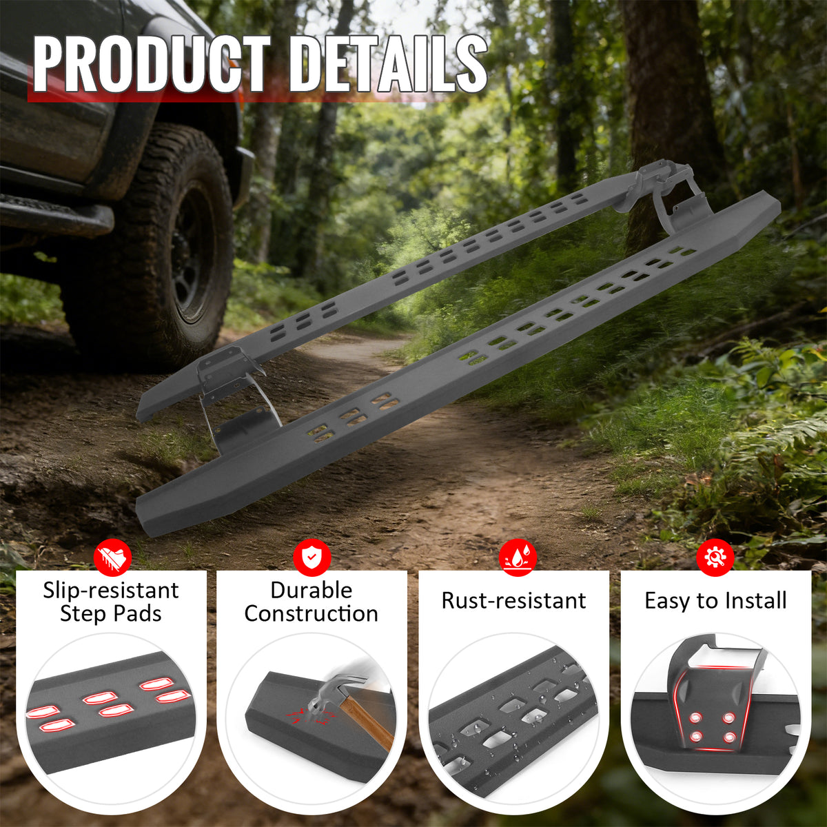 Fits 17-26 Ford F-250 Super Duty SuperCrew Cab 6.3" Raptor Style Running Boards