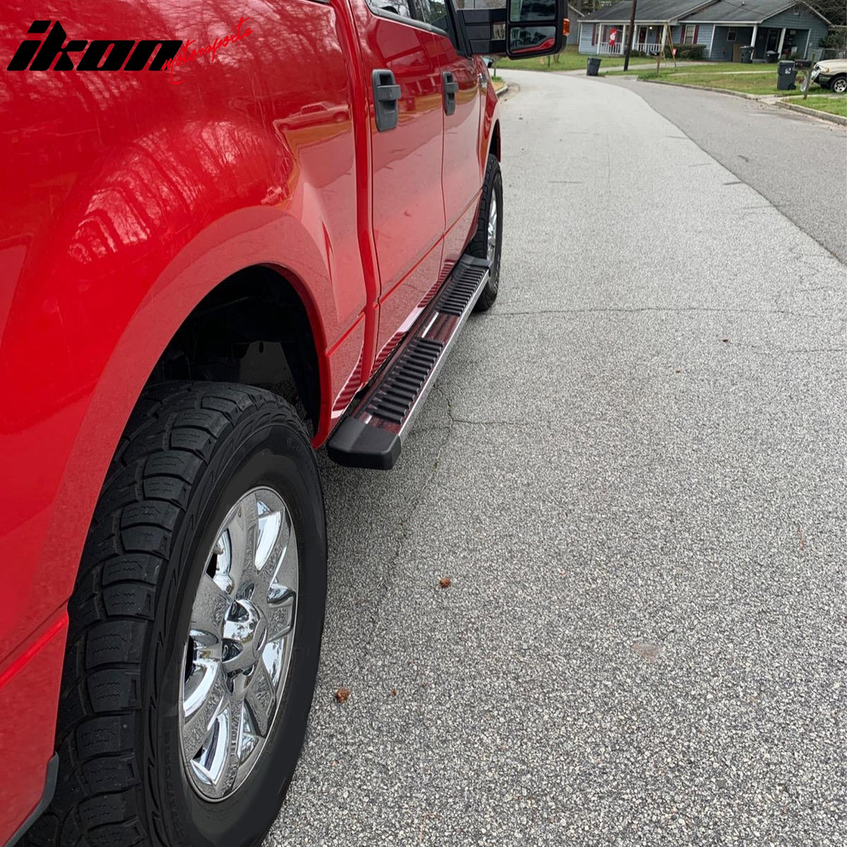 IKON MOTORSPORTS 6" Running Boards, Compatible with 2004-2014 Ford F-150 F150 SuperCrew Cab (Crew Cab), OE Style PP Pad Stainless Steel Black Silver Side Step Rail Nerf Bars