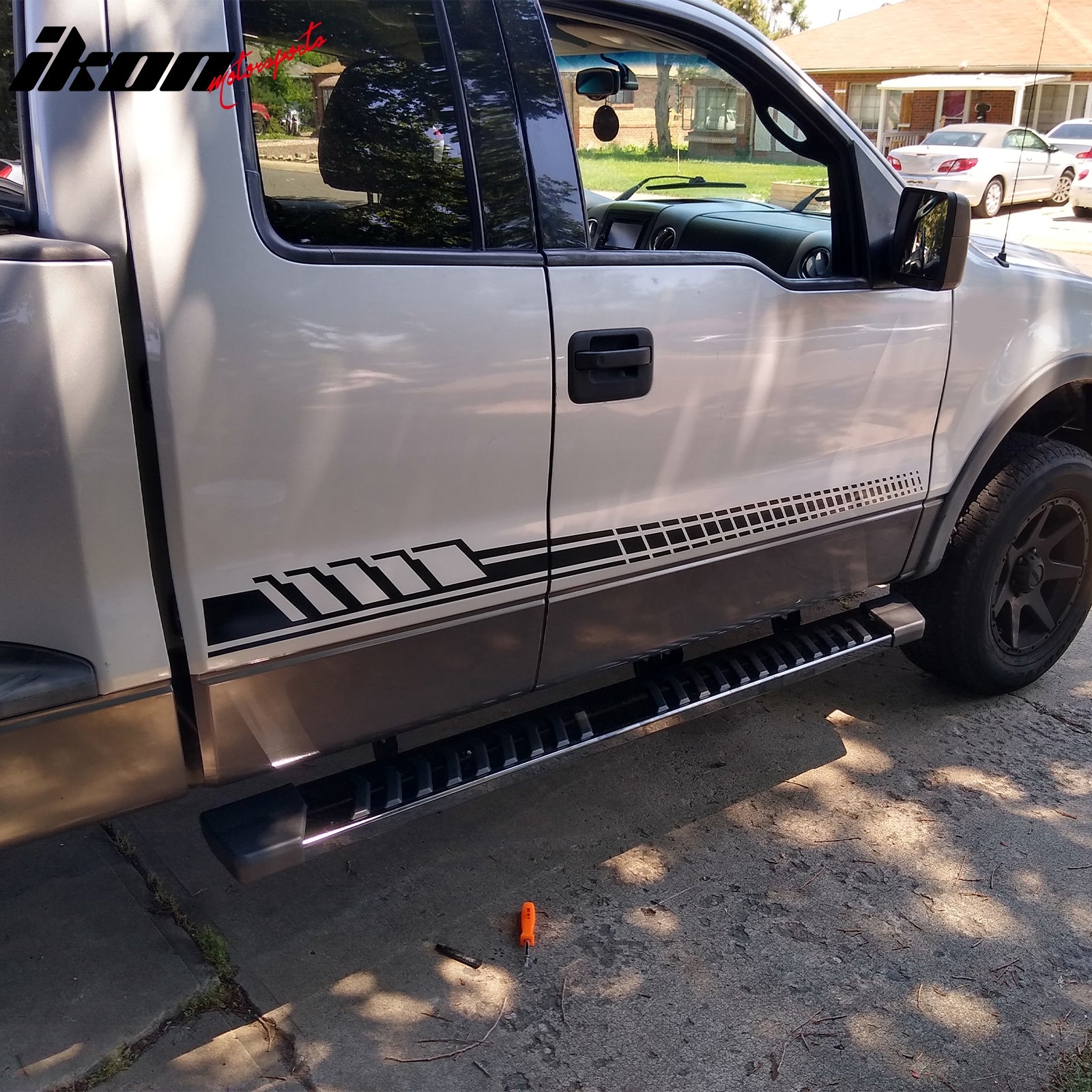 IKON MOTORSPORTS 6" Running Boards, Compatible with 2004-2014 Ford F-150 F150 SuperCab (Extended Cab), OE Style PP Pad Stainless Steel Black Silver Side Step Rail Nerf Bars