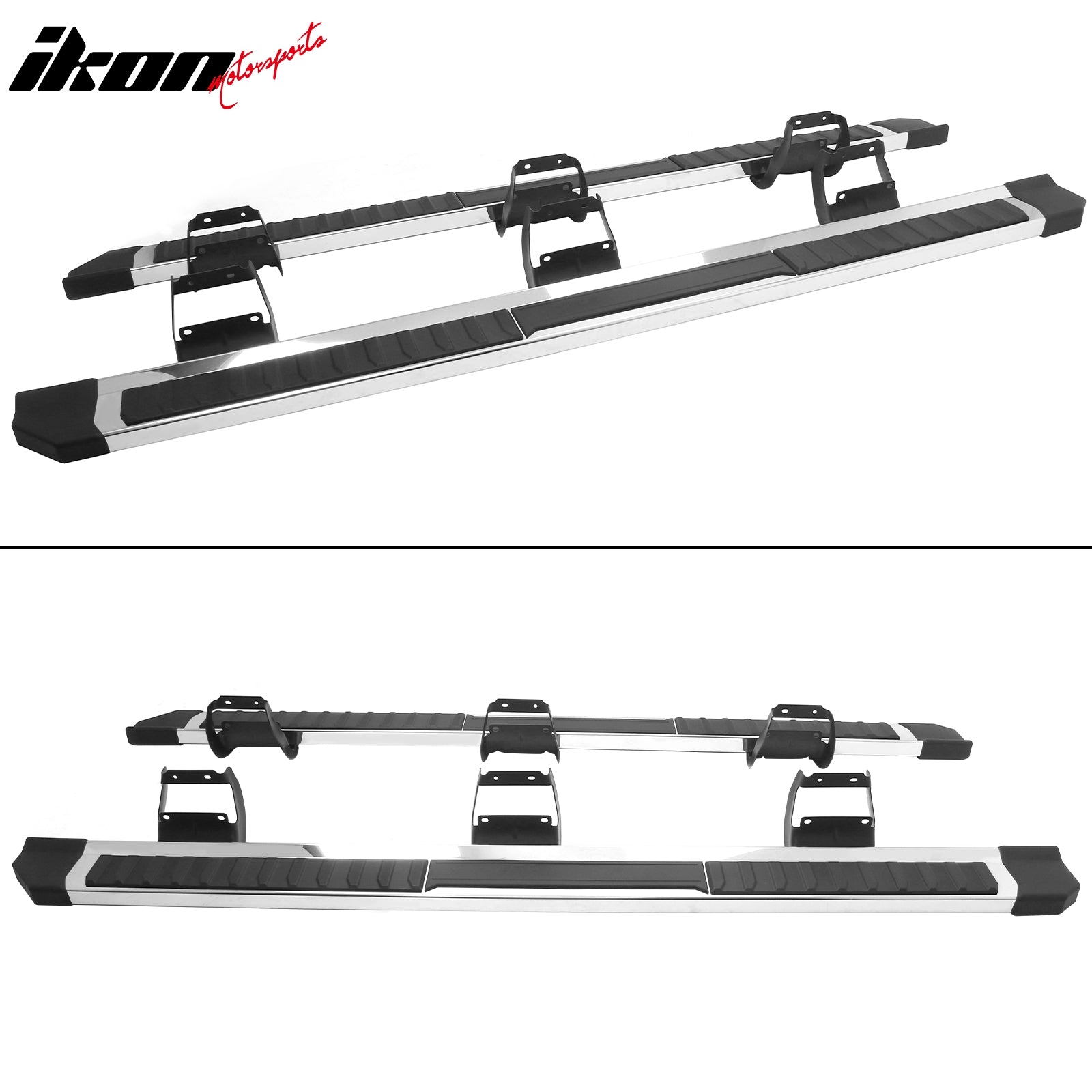 IKON MOTORSPORTS 6" Running Boards, Compatible with 2004-2014 Ford F-150 F150 SuperCrew Cab (Crew Cab), 2021 F150 OE Style PP Pad Stainless Steel Black Silver Side Step Rail Nerf Bars