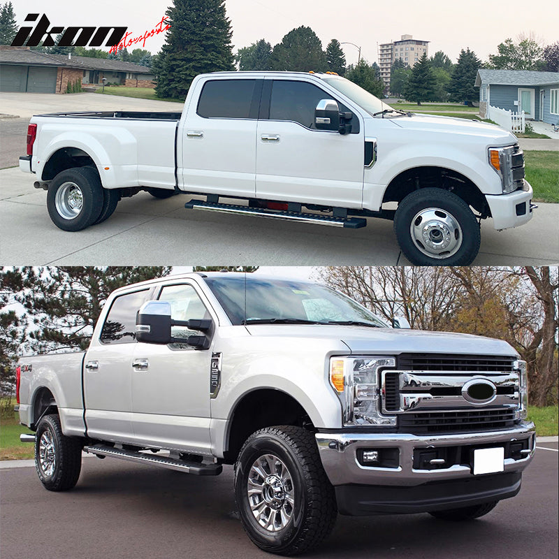 IKON MOTORSPORTS, Running Boards Compatible With 2017-2023 Ford F250 Superduty Crew Cab, 6" V Style Silver Steel Side Step Bar Nerf Bar