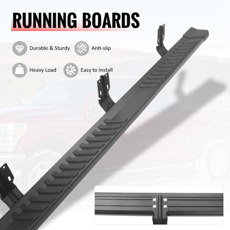 IKON MOTORSPORTS 6" Running Boards, Compatible with 1999-2016 Ford F250 F350 F450 F-250 F-350 F-450 Super Duty SuperCrew Cab, OE Style PP Pad Aluminum Black Side Step Rail Nerf Bars