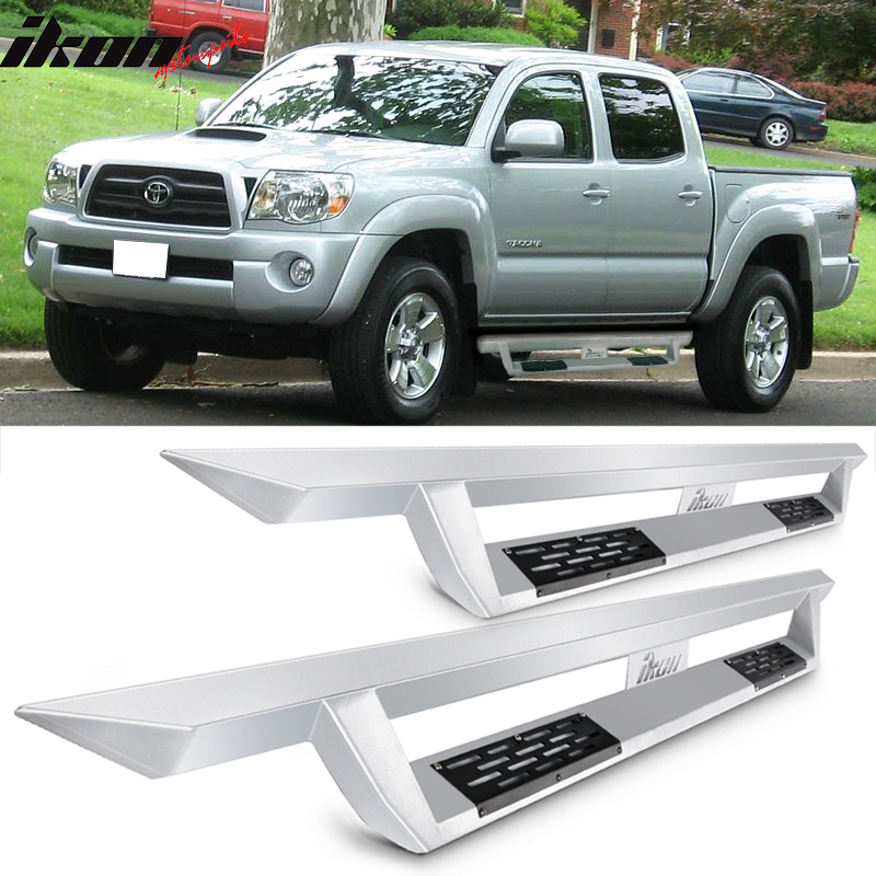 2005-2022 Toyota Tacoma Double Cab IKON V1 Silver Running Boards Steel